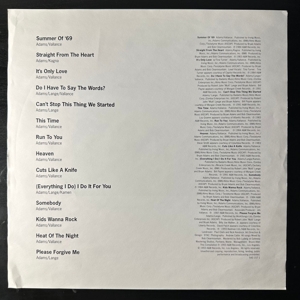 Bryan Adams ‎– So Far So Good 2LP (Германия 1993г.)