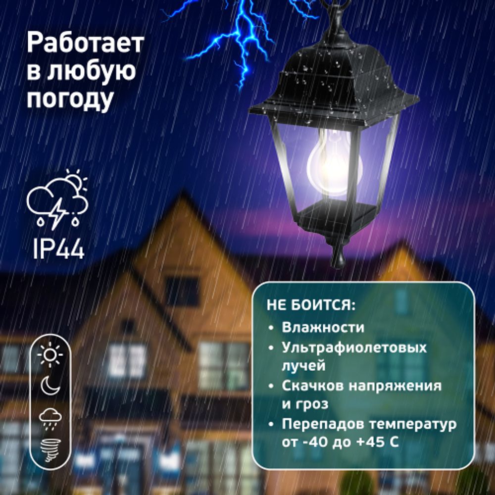 Садово-парковый светильник ЭРА НСУ 04-60-001 черный 4 гранный подвесной IP44 Е27 max60Вт | Садово-парковые светильники