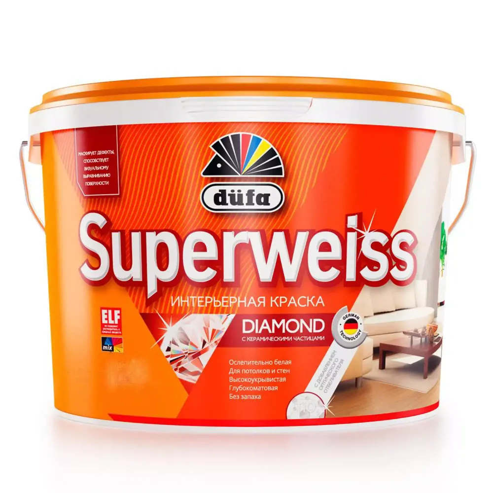 Краска для стен и потолков водно-дисперсионная Dufa Superweiss RD4 глубокоматовая белая