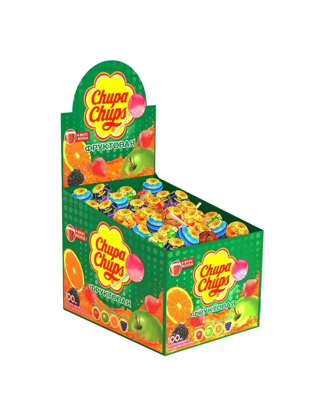 Карамель Chupa Chups со вкусом фруктов и колы