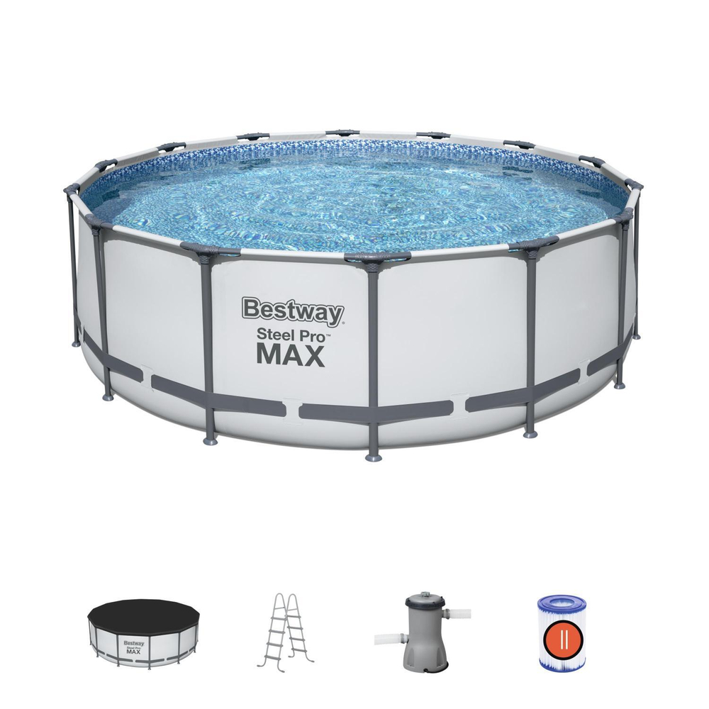 Бассейн каркасный BestWay Steel Pro Max 15232 л/фильтр-насос 3028 л/ч/лестница/тент