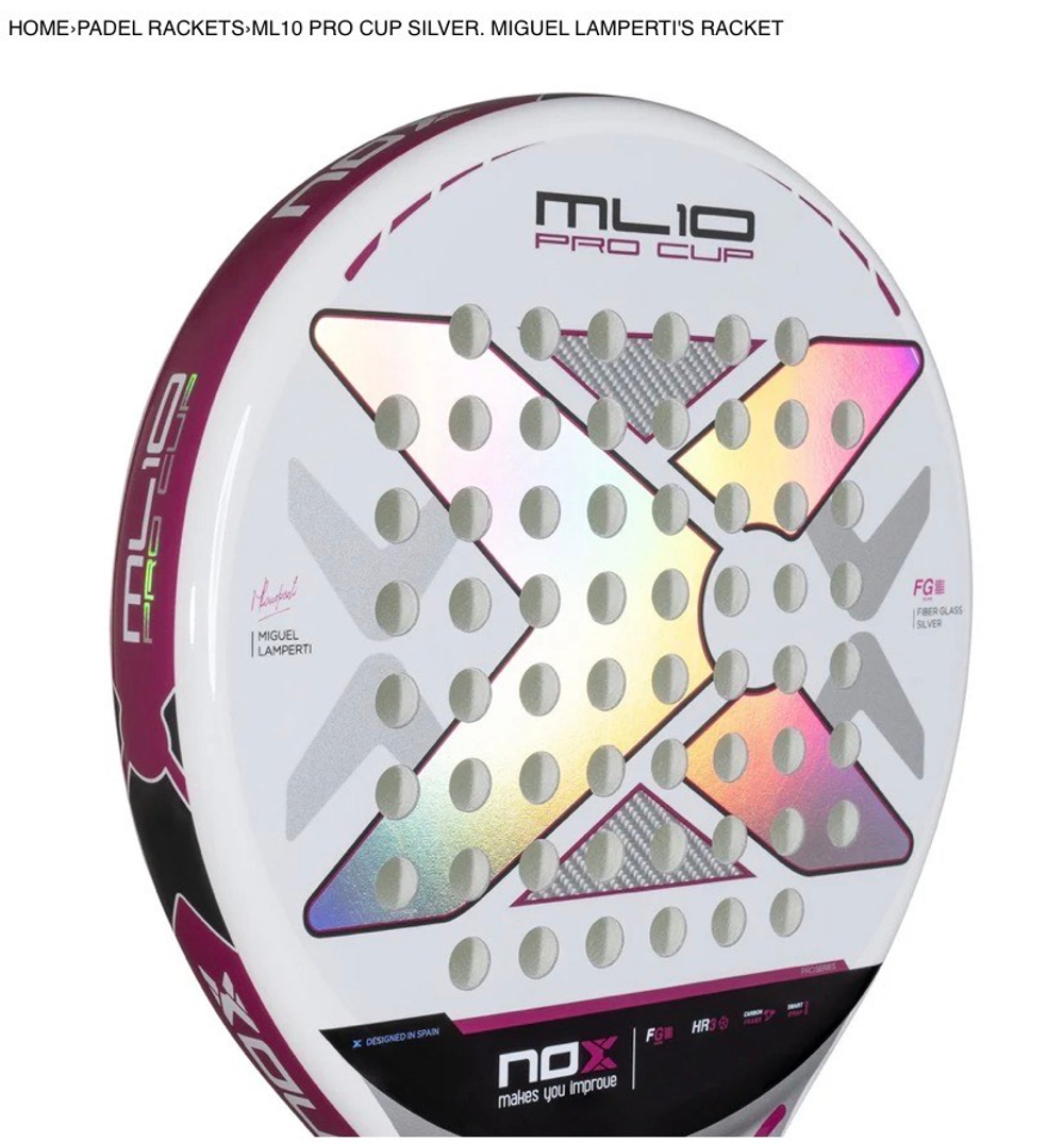 NOX, CS, PALA ML10 PRO CUP LIGHT SILVER BY MIGUEL LAMPERTI RACKET, (2026) Padel Racket
