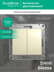 Выключатель двухклавишный Systeme Electric Glossa Бежевый GSL000251