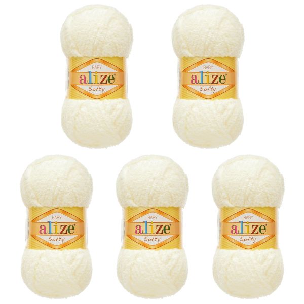 Пряжа Alize (Ализе) Softy / уп.5 мот. по 50 г, 115м, 062 светло-молочный A