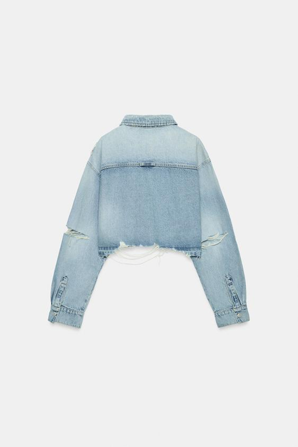 ZARA УКОРОЧЕННАЯ ДЖИНСОВАЯ КУРТКА-РУБАШКА TRF, ГОЛУБОЙ