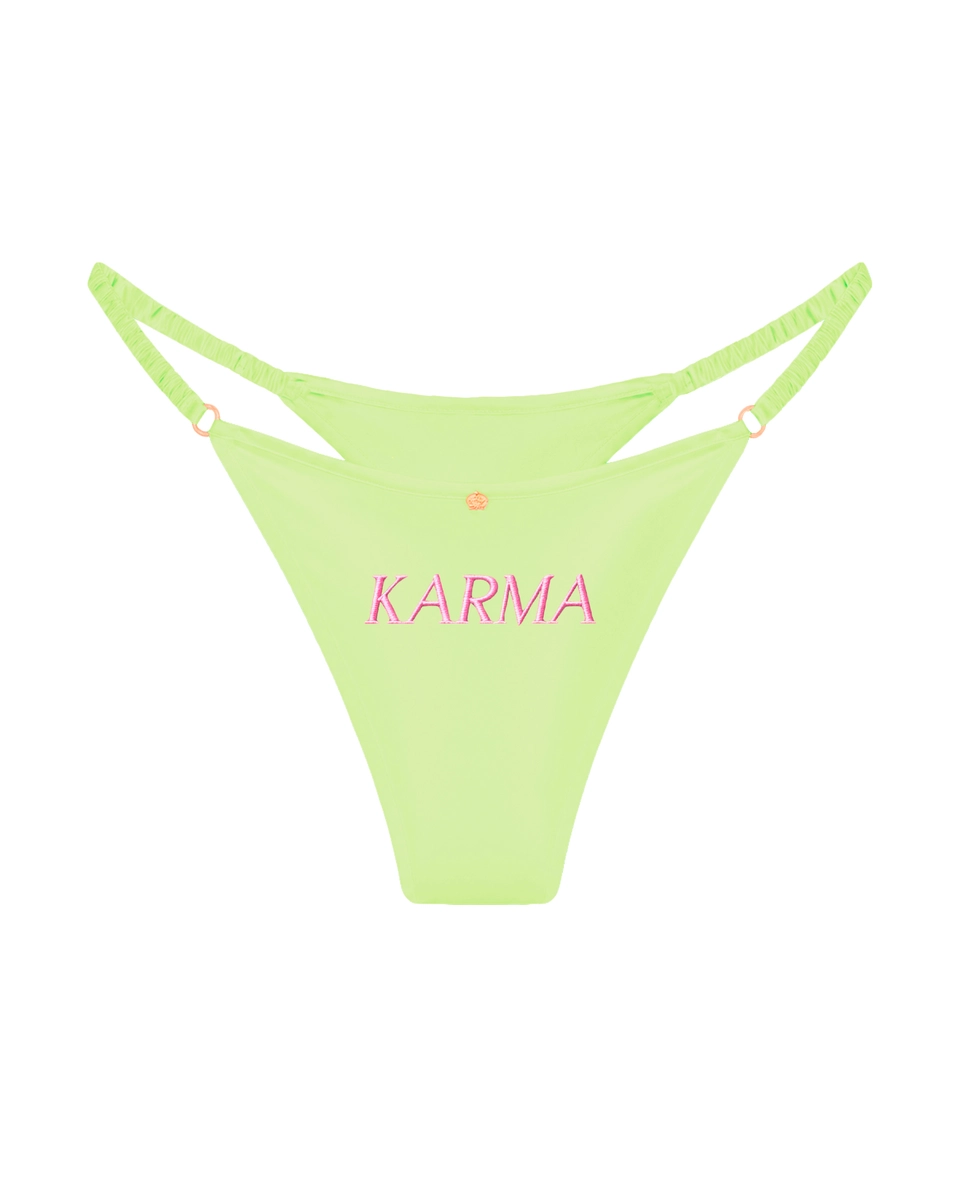 трусы стринги шелковые с надписью Karma салатовые