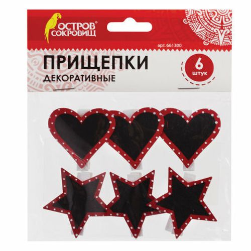 Прищепки декоративные "Дощечки для рисования мелом", 6 штук, 3,5 см, ассорти, ОСТРОВ СОКРОВИЩ, 6613