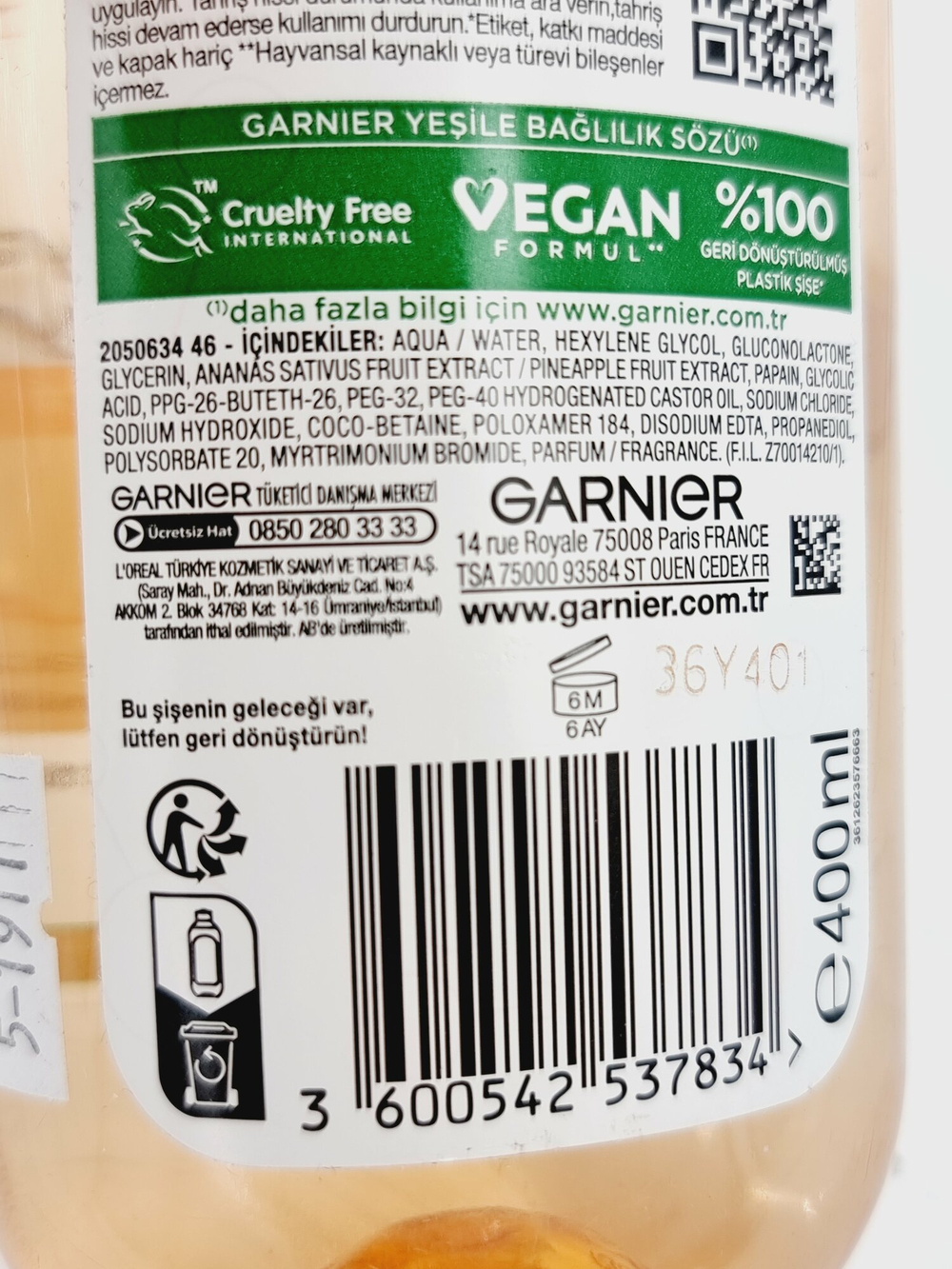 Garnier Мицеллярная вода с гликолевой кислотой с эффектом пилинга для снятия макияжа, очищения, 400 мл (Франция)