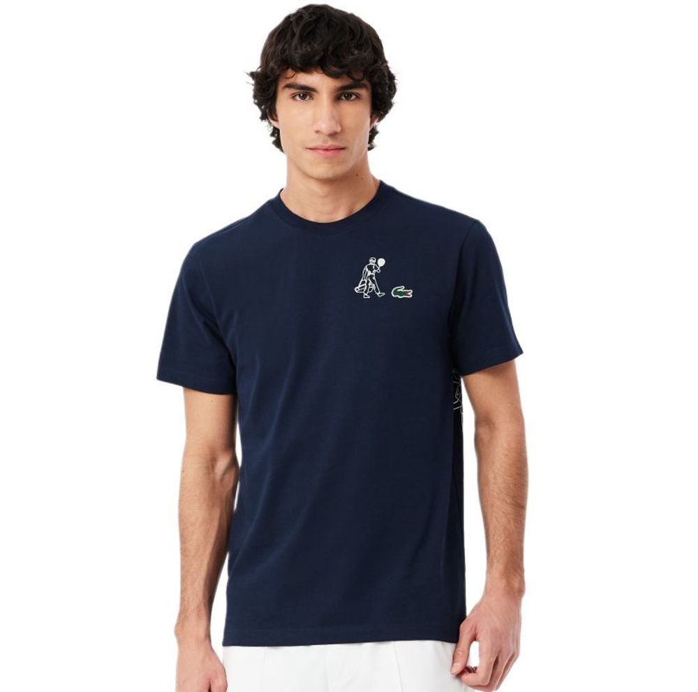 Мужская теннисная футболка Lacoste Ultra Dry Printed - navy blue