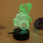Светильник ночник «3D-Мишка» на пластиковой подставке, с включателем USB