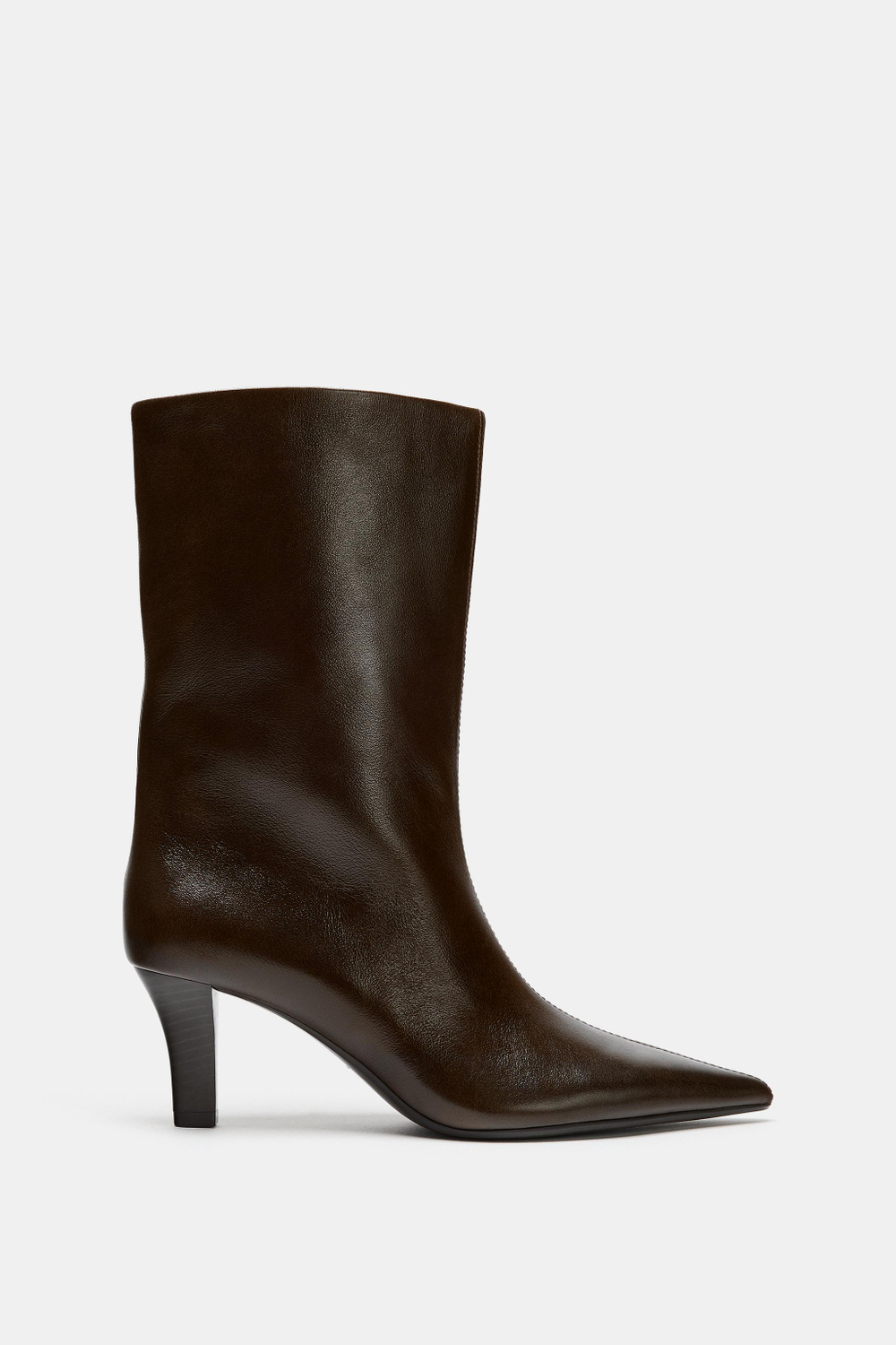 ZARA КОЖАНЫЕ БОТИЛЬОНЫ НА КАБЛУКЕ, КОРИЧНЕВЫЙ
