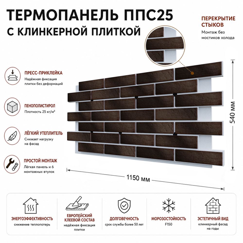 Клинкерная фасадная термопанель ППС25 Береза Керамика Стоун Терракотовый 1150x540