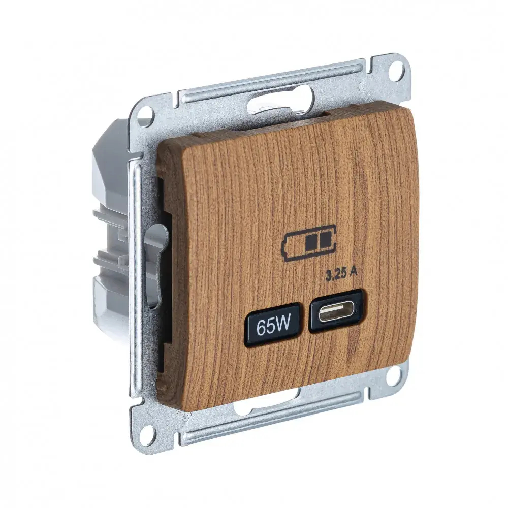 GLOSSA USB РОЗЕТКА тип-C 65Вт высокоскор.заряд. QC, PD, механизм, ДУБ
