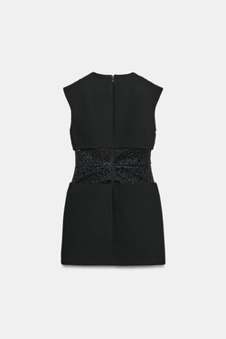 ZARA МИНИ-ПЛАТЬЕ С КОНТРАСТНОЙ ДЕТАЛЬЮ, ЧЕРНЫЙ