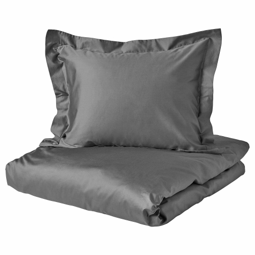 Комплект постельного белья IKEA LUKTJASMIN (ЛЮКТЭСМИН), Двуспальный, Темно-серый, 240x220, 50x80 см