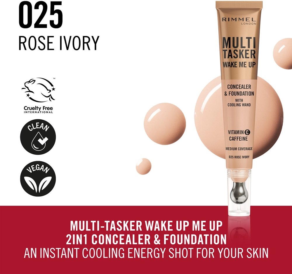 Rimmel Multi-Tasker Wake Me Up - Подклад и корректор с эффектом осветления оттенок 25 Rose Ivory, 20 ml