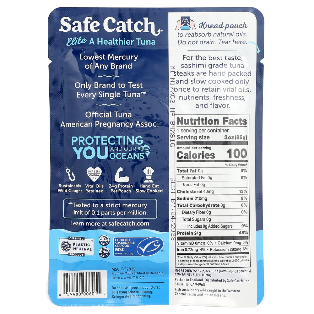 Safe Catch, Elite, дикий тунец, чистый, 85 г (3 унции)