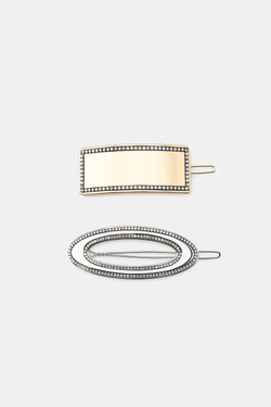 ZARA НАБОР ИЗ 2 МЕТАЛЛИЧЕСКИХ ЗАКОЛОК СО СТРАЗАМИ, ЗОЛОТОЙ/СЕРЕБРЯНЫЙ