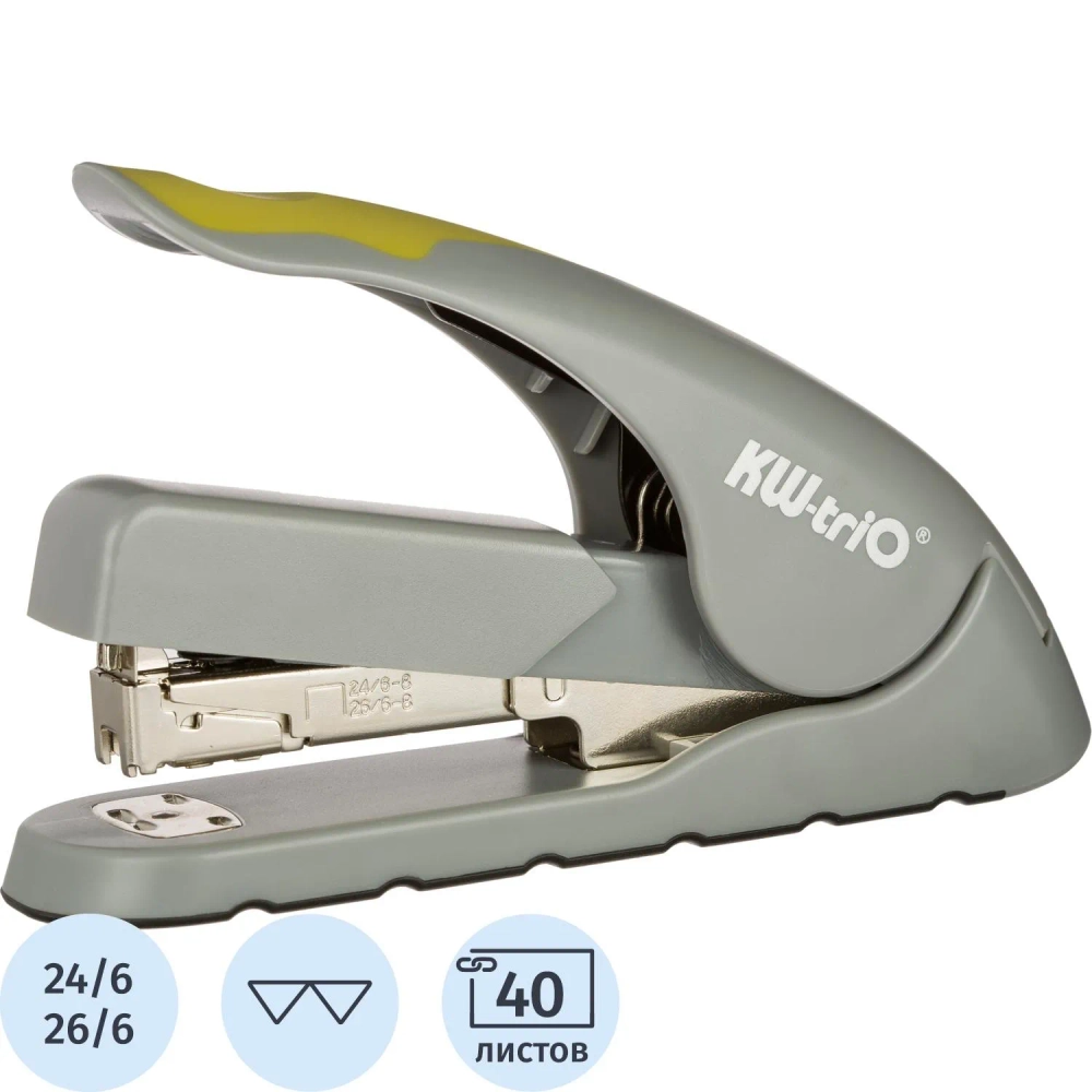 Степлер KW-Trio Level-Touch до 40 листов серый/зелёный (скобы № 24/6, 24/8, 26/6, энергосберегающий)
