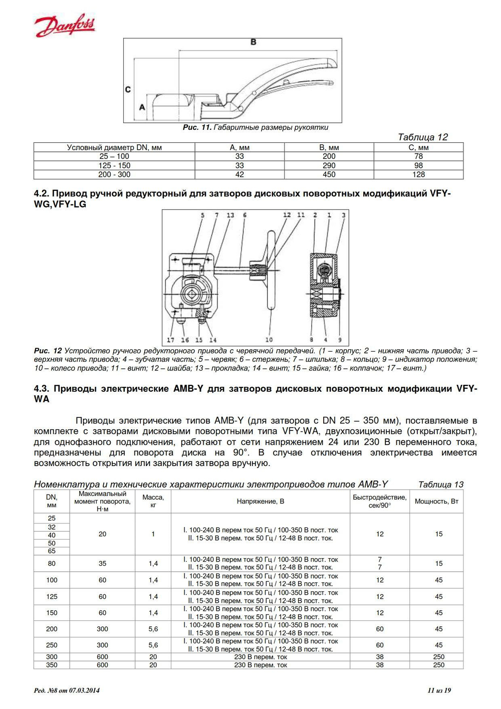 Затвор Danfoss 065B7363 (Франция) дисковый VFY-WG (SYLAX) Ду 250 Ру16 с редуктором Rotork-gears 232-11