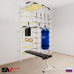 Шведская стенка Sv Sport усиленная 65120 (Турник рукоход/Брусья/Скамья/Кольца/Цепь/Мешок 22кг/Канатный лаз)