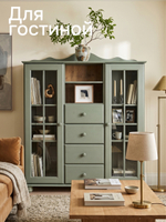 Шкаф, 113х32х128, Бритта, массив сосны, зеленый, Dipriz