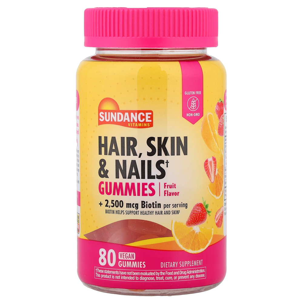 Sundance Vitamins, жевательные таблетки для волос, кожи и ногтей, фруктовый вкус, 80 веганских жевательных таблеток