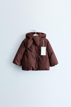 ZARA ZARA TIMELESS — ПОЛОСАТОЕ ПАЛЬТО СО СЪЕМНЫМ КАПЮШОНОМ, КАРАМЕЛЬНЫЙ