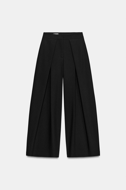 ZARA ШИРОКИЕ БРЮКИ СО СКЛАДКАМИ, ЧЕРНЫЙ