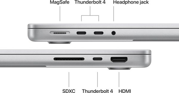 Ноутбук Apple MacBook Pro 14" 2025 MDE44LL/A (M5 10C CPU, 10C GPU, RAM 16 ГБ, SSD 512 ГБ), серебристый