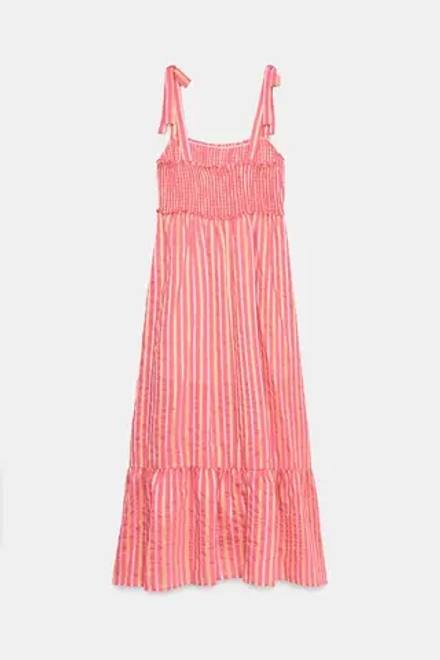 ZARA ПЛАТЬЕ МИДИ В ПОЛОСКУ, РОЗОВЫЙ/БЕЛЫЙ