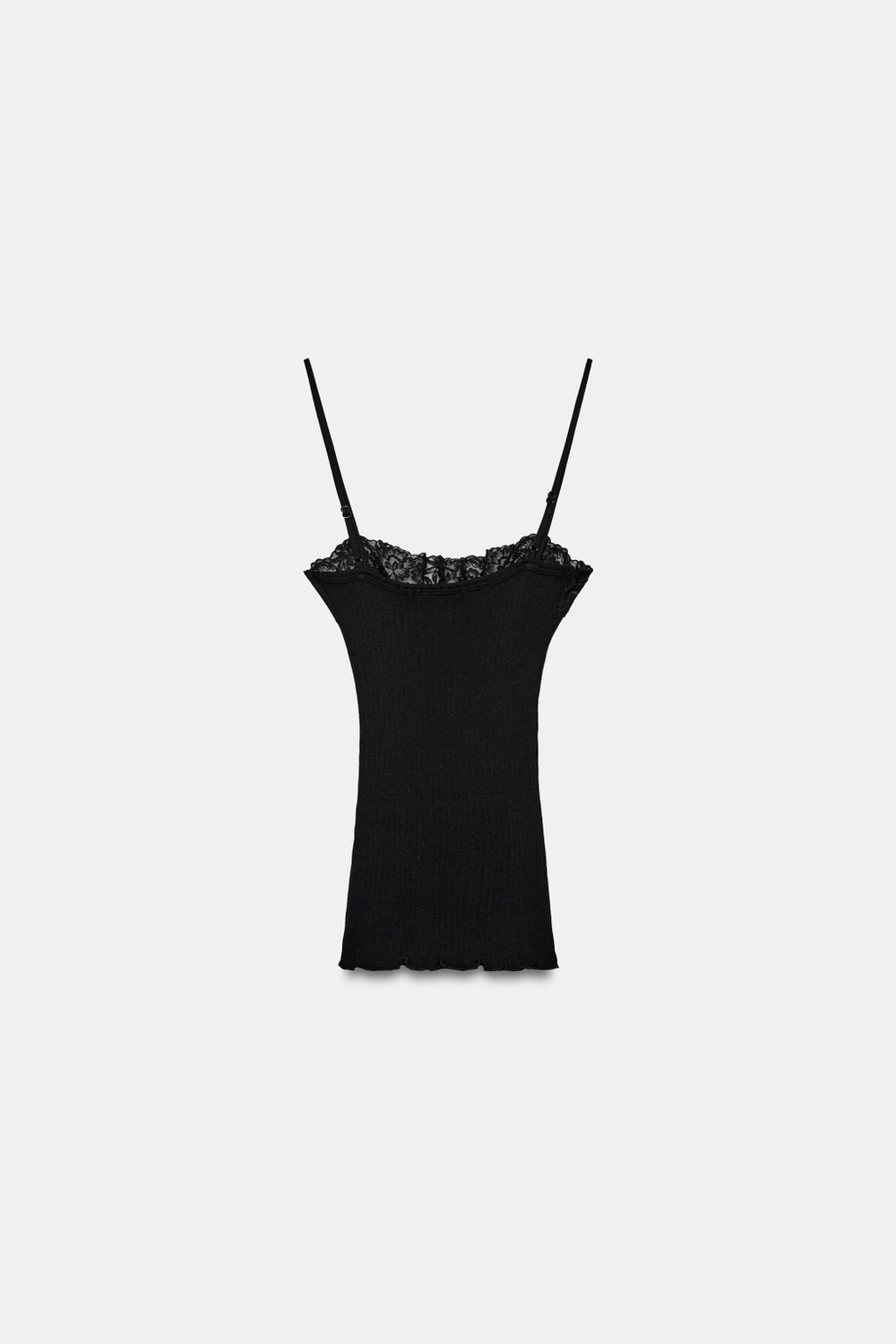 ZARA КРУЖЕВНОЙ ТОП НА БРЕТЕЛЯХ, ЧЕРНЫЙ
