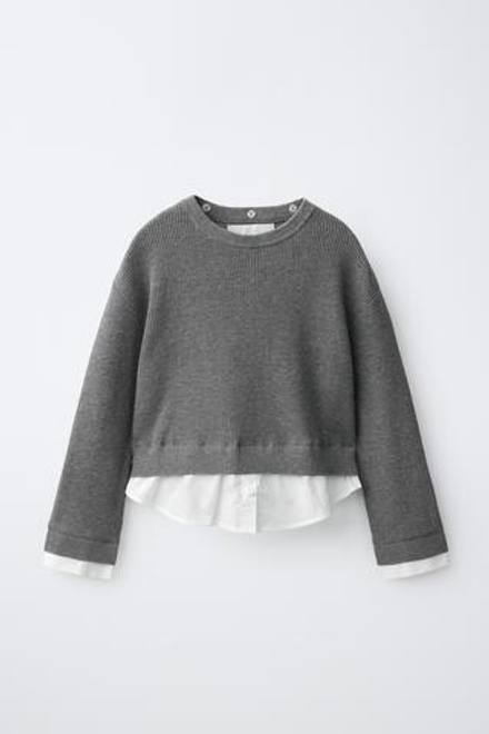 ZARA ДЖЕМПЕР СО СЪЕМНЫМ ВОРОТНИКОМ, СЕРЫЙ