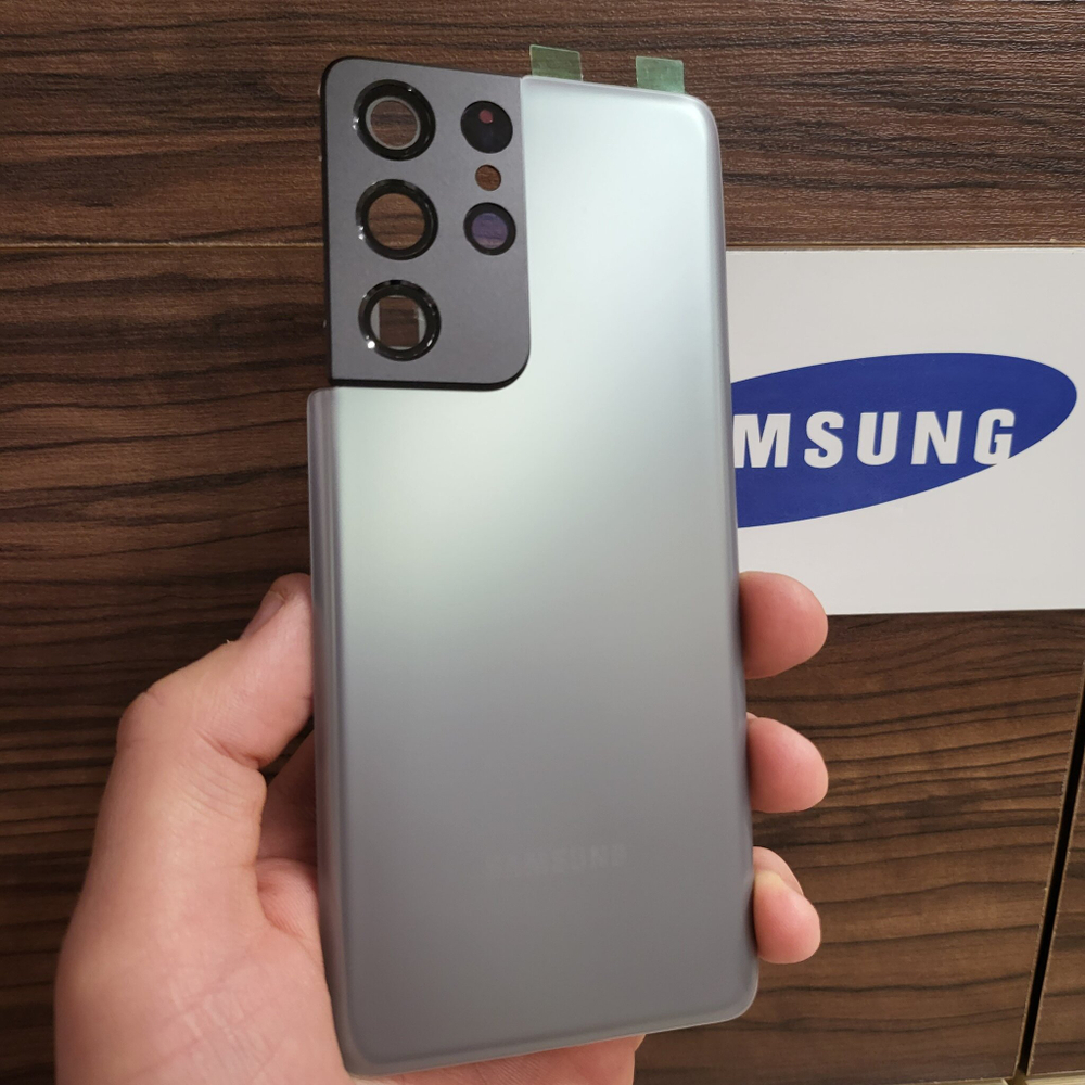 Крышка для Samsung S21 Ultra - задняя стеклянная панель "хорошее качество" (серого цвета)