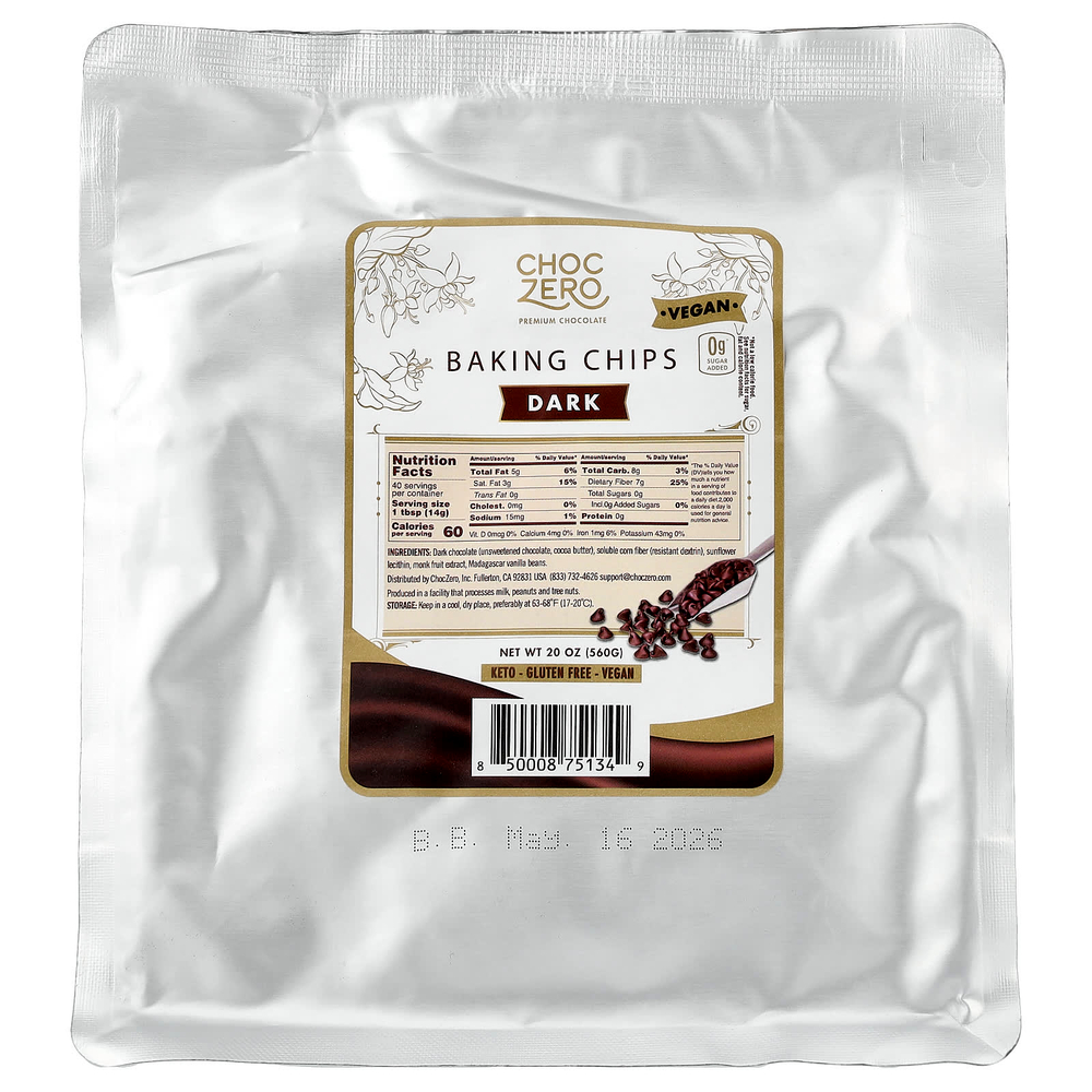 ChocZero, чипсы для выпечки, темные, 560 г (20 унций)