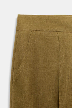 ZARA БРЮКИ ПРЯМОГО КРОЯ ИЗ ЛЬНА, ЦВЕТ ОЛИВКОВОГО МАСЛА