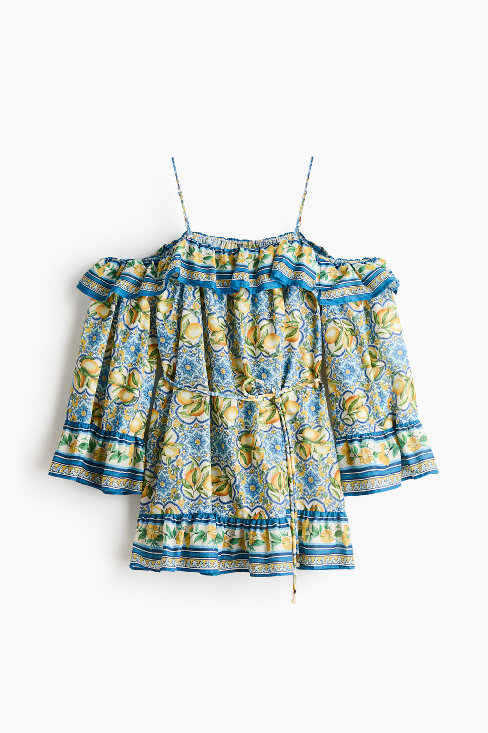 H&M Платье с поясом и вырезами на плечах, синий