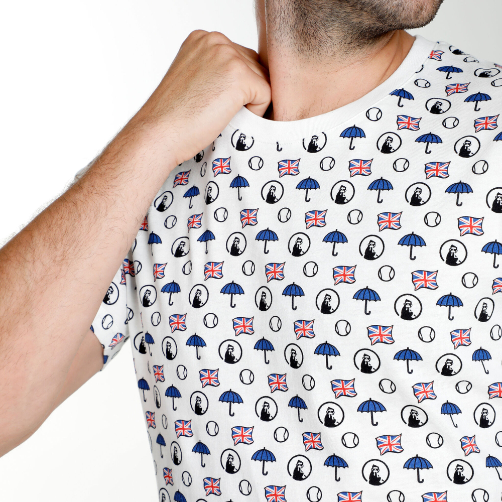 Мужское теннисное поло Quiet Please London Statement T-Shirt Men - White, Multicoloured
