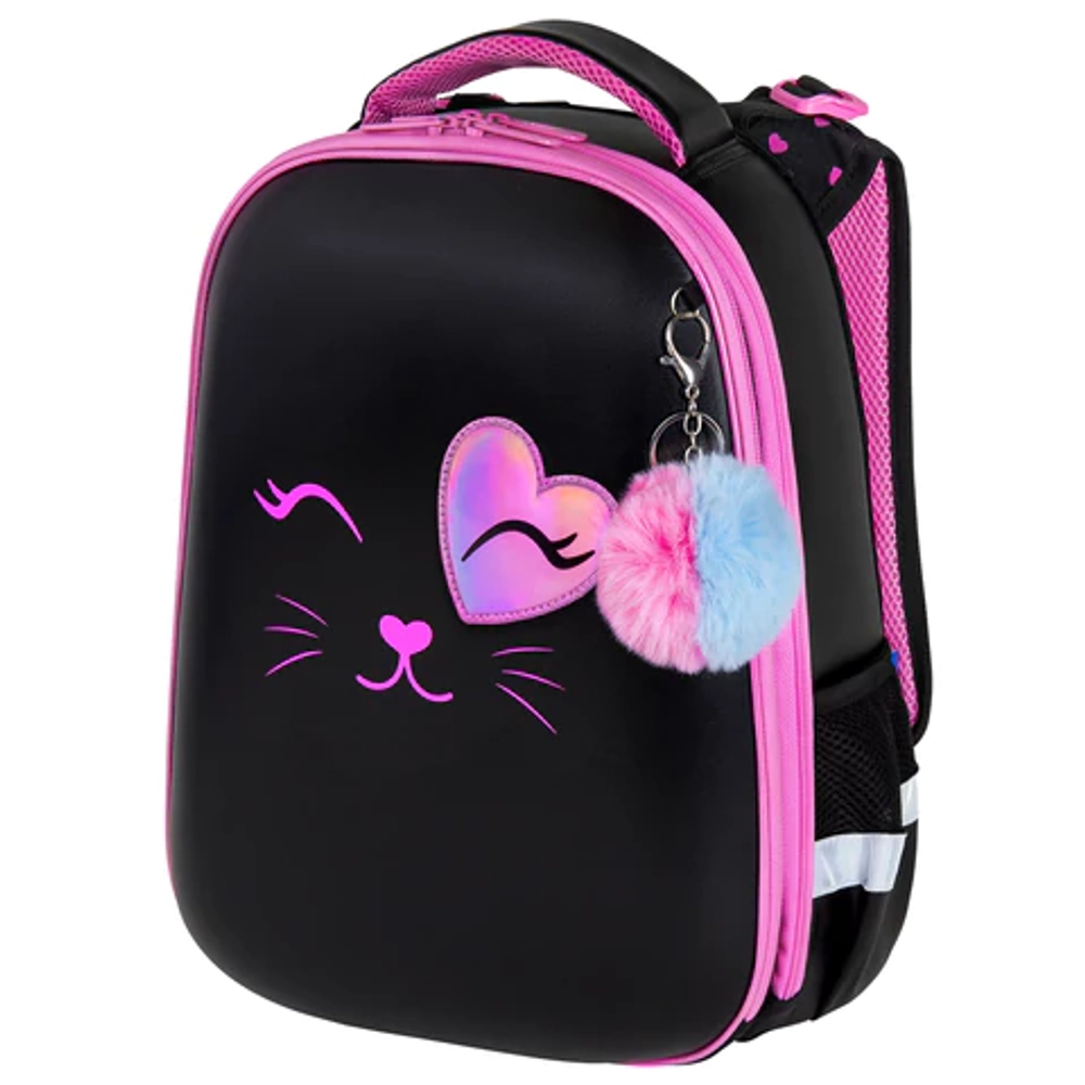 Ранец BRAUBERG SHINY, 2 отделения, с брелком, "Smiling cat", 38х28х14 см, 272040