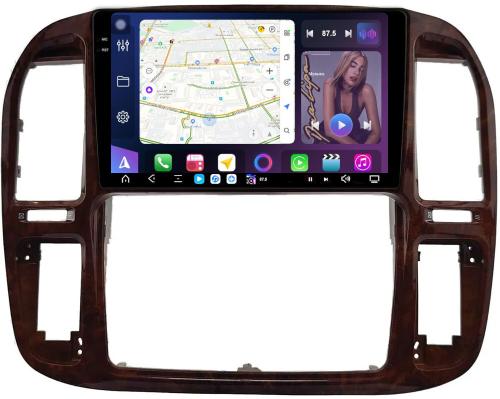 Магнитола для Toyota Land Cruiser 100, Lexus LX470 1998-2002 (кондиционер или климат внизу, рамка дерево) - FarCar S500-TS20 монитор 9.5" 2K QLED на Android 14, Быстрейшая, CarPlay, 4G SIM-слот