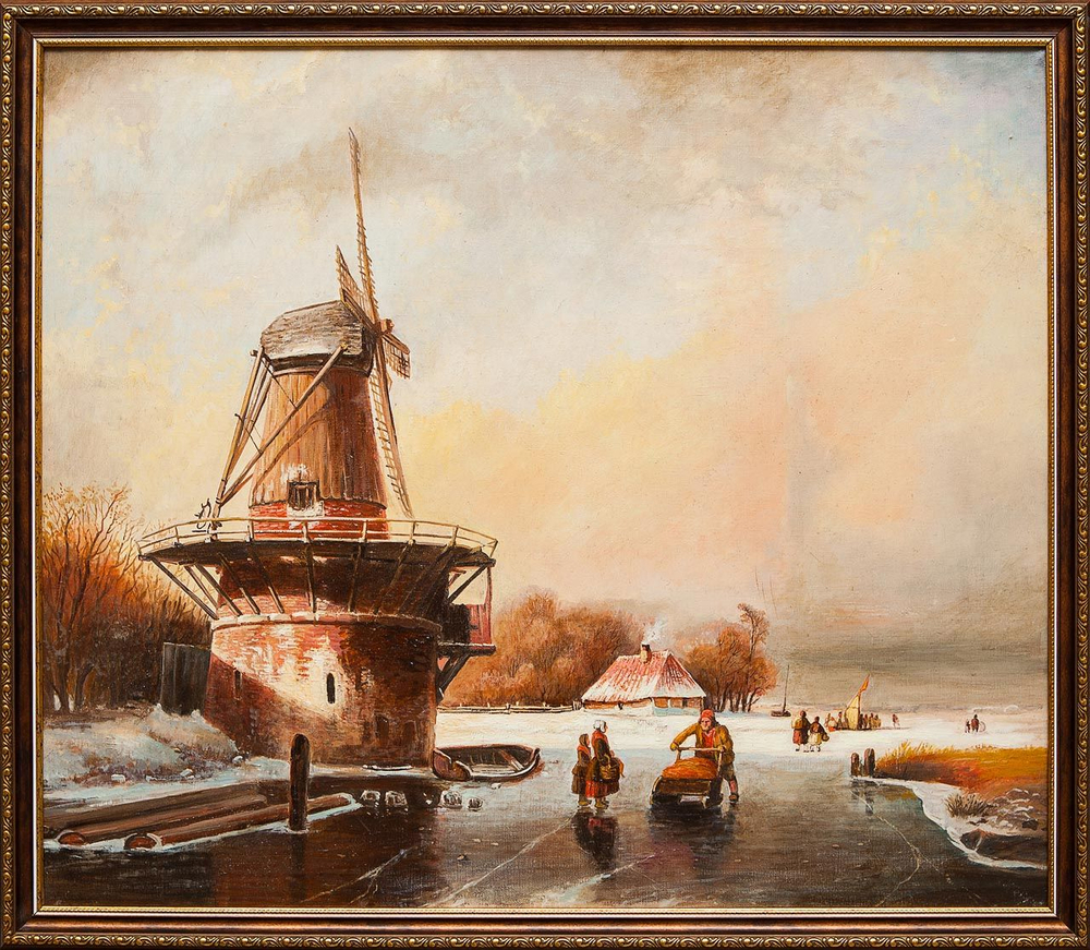 Картина маслом "Пейзаж с мельницей" Воробьев