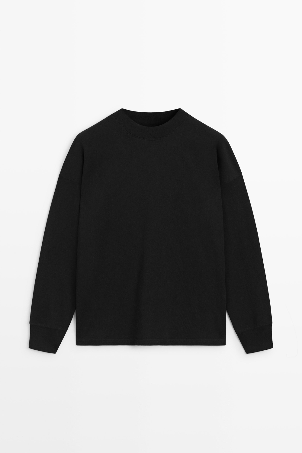 Massimo Dutti Футболка с круглым вырезом и длинными рукавами, черный