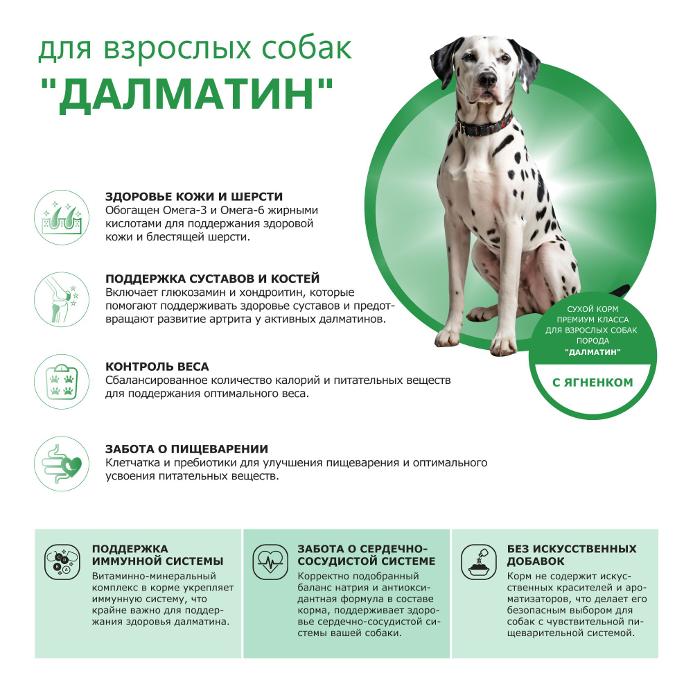 Корм сухой для взрослых собак породы Далматин, с ягненком, 12 кг, QUATTRO