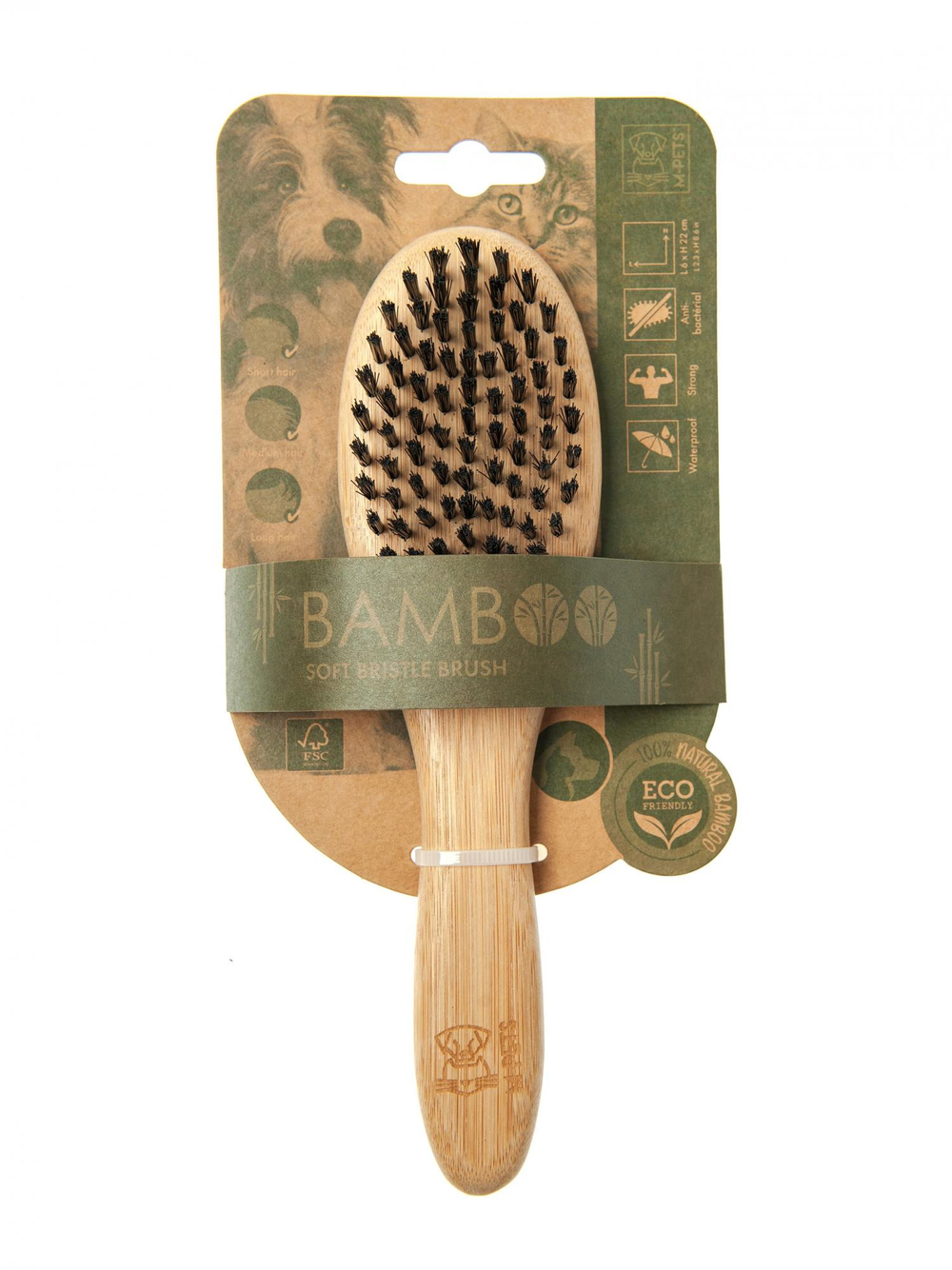 M-PETS Bamboo Щётка для животных с мягкой щетиной, 6 × 22 см