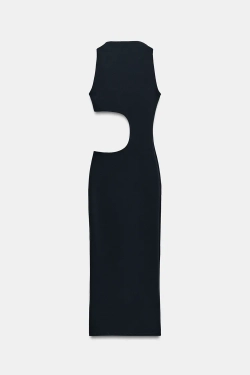 ZARA ЭЛАСТИЧНОЕ ПЛАТЬЕ МИДИ С РАЗРЕЗОМ, СИНИЙ