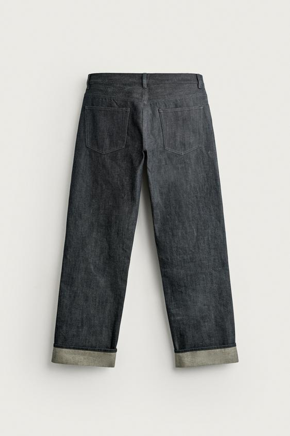 ZARA ДЖИНСЫ STRAIGHT FIT С ОТВОРОТОМ SELVEDGE, СЕРО-СИНИЙ
