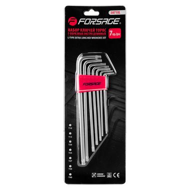 Набор ключей TORX Г-образных экстра длинных 7пр.(Т10,Т15,Т20,Т25,Т27,Т30,Т40) в пластиковом держателе Forsage F-5071XL