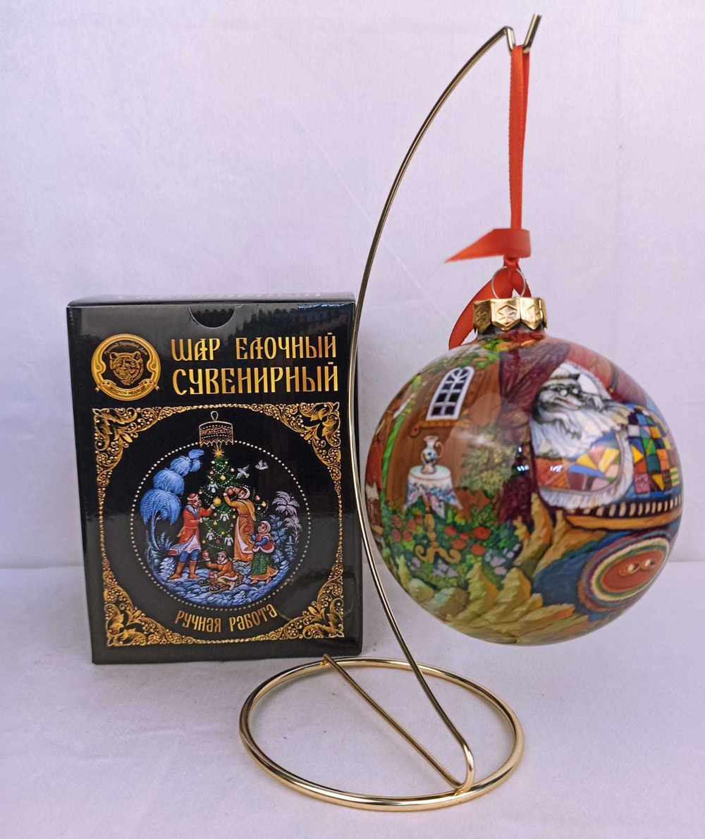 Шар новогодний (круговая роспись Палех) Красная шапочка в коробке