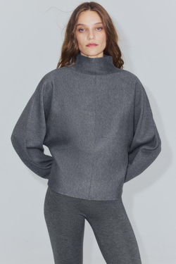 ZARA ТРИКОТАЖНЫЙ СВИТЕР С ВОРОТНИКОМ-СТОЙКОЙ, СЕРЫЙ МЕЛАНЖ