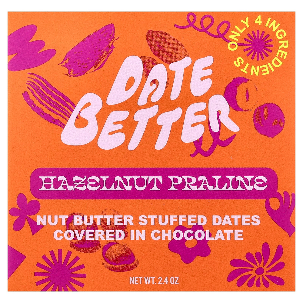 Date Better Snacks, финики, пралине с фундуком, 60 г (2,4 унции)